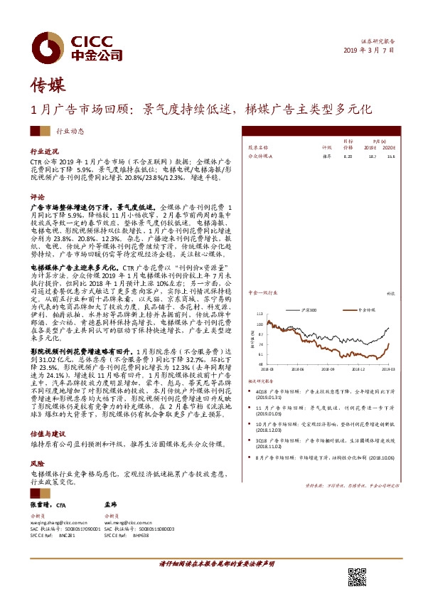 传媒行业动态：1月广告市场回顾：景气度持续低迷，梯媒广告主类型多元化