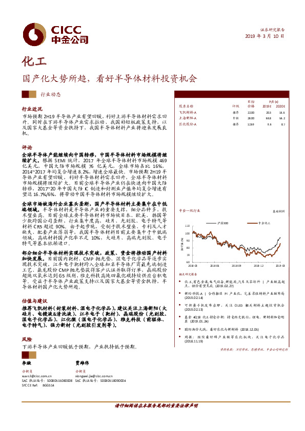 化工：国产化大势所趋，看好半导体材料投资机会