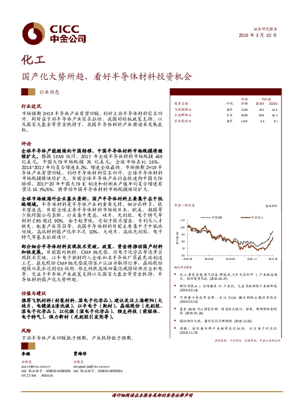 化工：国产化大势所趋，看好半导体材料投资机会