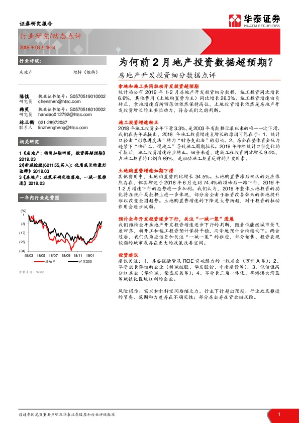 房地产开发投资细分数据点评：为何前2月地产投资数据超预期？