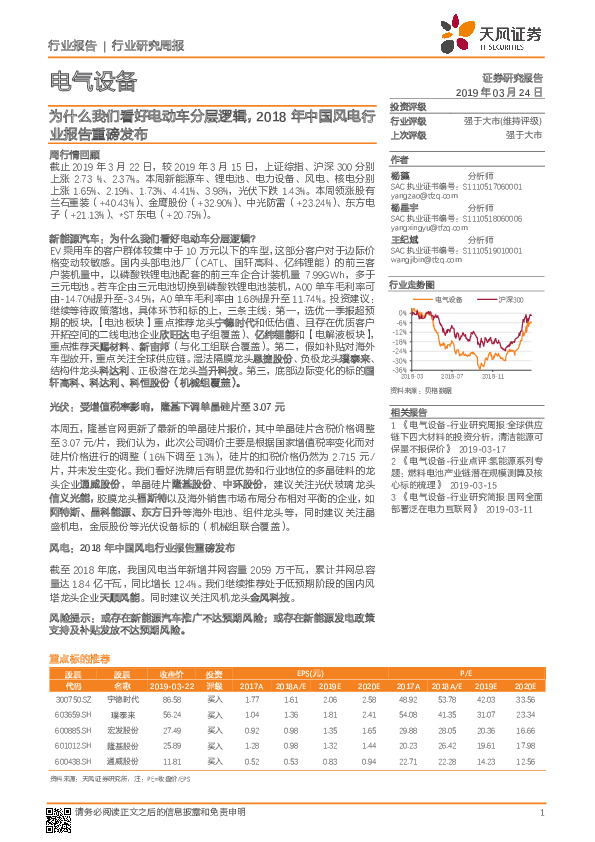 电气设备行业研究周报：为什么我们看好电动车分层逻辑，2018年中国风电行业报告重磅发布