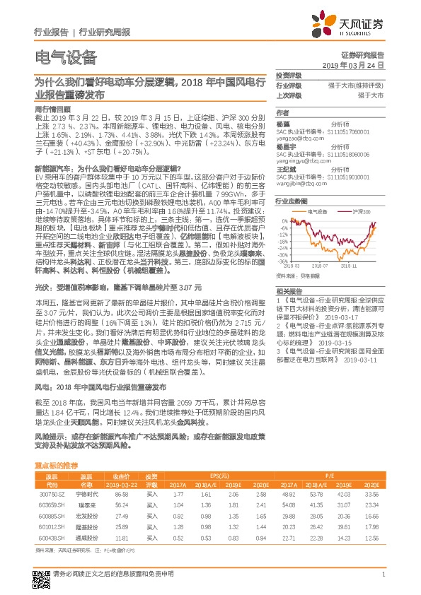 电气设备行业研究周报：为什么我们看好电动车分层逻辑，2018年中国风电行业报告重磅发布