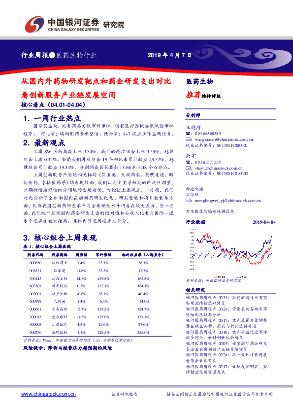 医药生物行业周报：从国内外药物研发靶点和药企研发支出对比看创新服务产业链发展空间