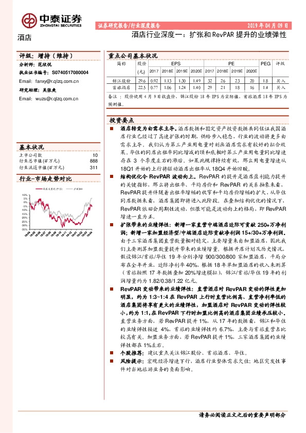 酒店行业深度一：扩张和RevPAR提升的业绩弹性