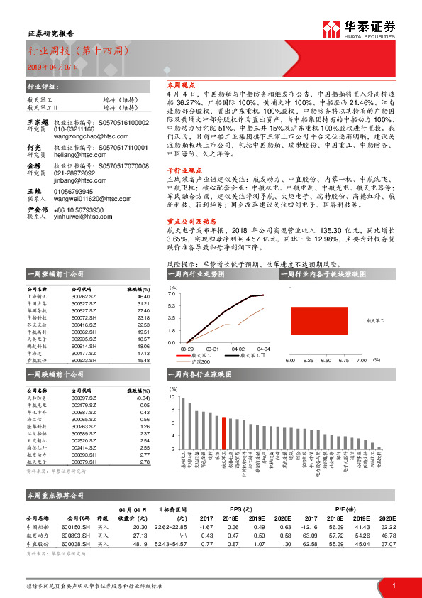航天军工行业周报（第十四周）