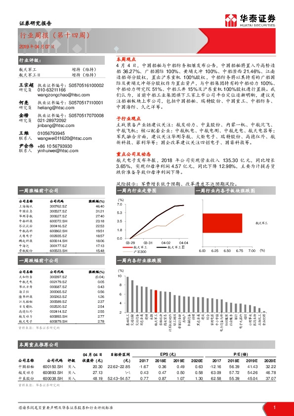 航天军工行业周报（第十四周）