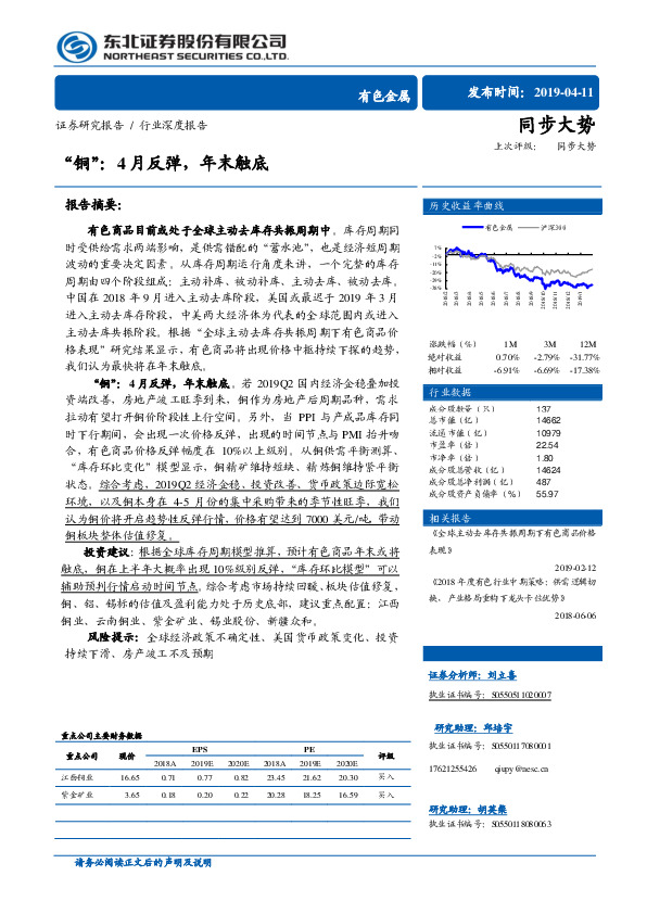 有色金属行业深度报告：“铜”：4月反弹，年末触底