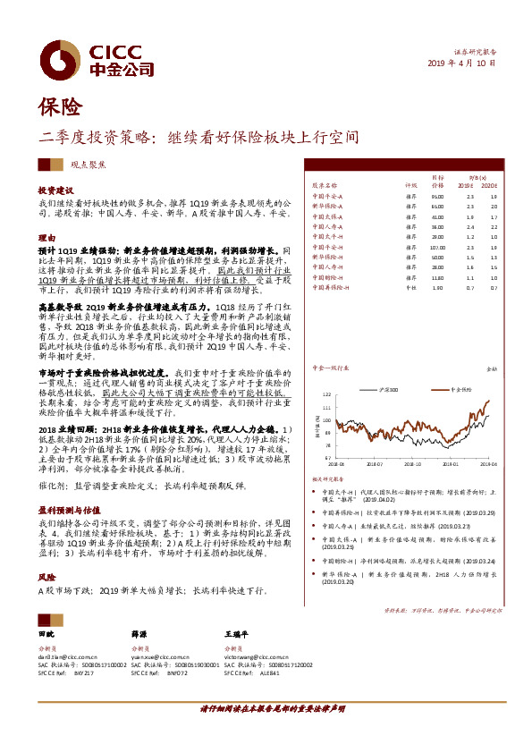 保险：二季度投资策略：继续看好保险板块上行空间