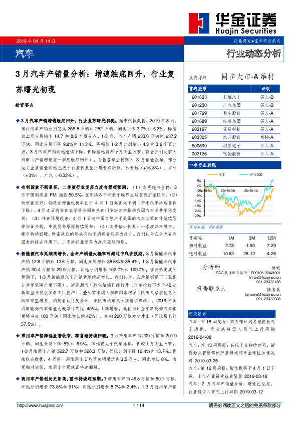 3月汽车产销量分析：增速触底回升，行业复苏曙光初现