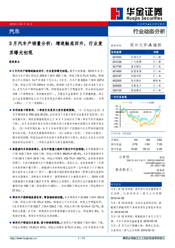 3月汽车产销量分析：增速触底回升，行业复苏曙光初现