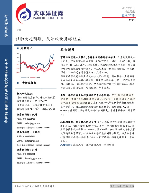 金融行业周报：社融大超预期，关注板块贝塔效应