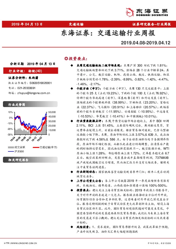 交通运输行业周报