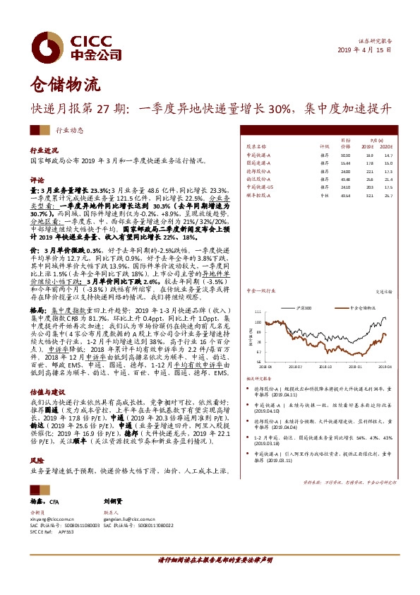快递月报第27期：一季度异地快递量增长30%，集中度加速提升