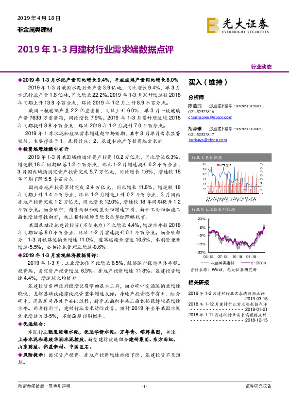2019年1-3月建材行业需求端数据点评
