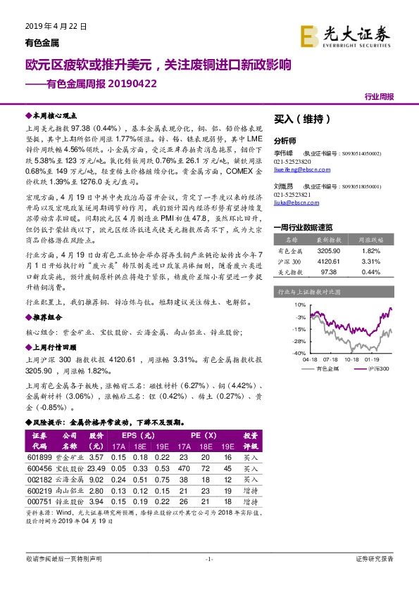 有色金属周报：欧元区疲软或推升美元，关注废铜进口新政影响