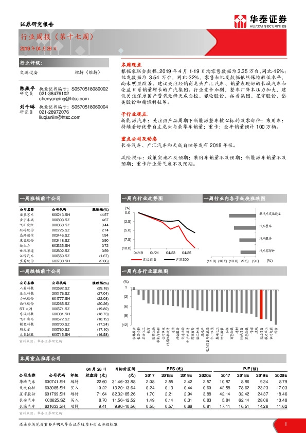 交运设备行业周报（第十七周）