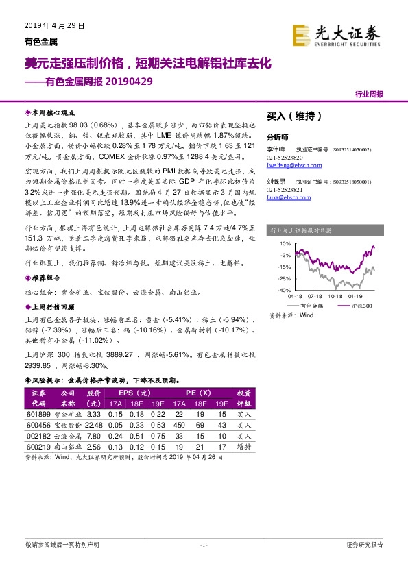 有色金属行业周报：美元走强压制价格，短期关注电解铝社库去化