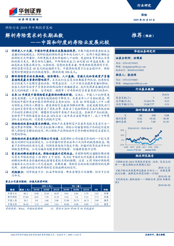 保险行业2019年中期投资策略：中国和印度的寿险业发展比较-解析寿险需求的长期函数