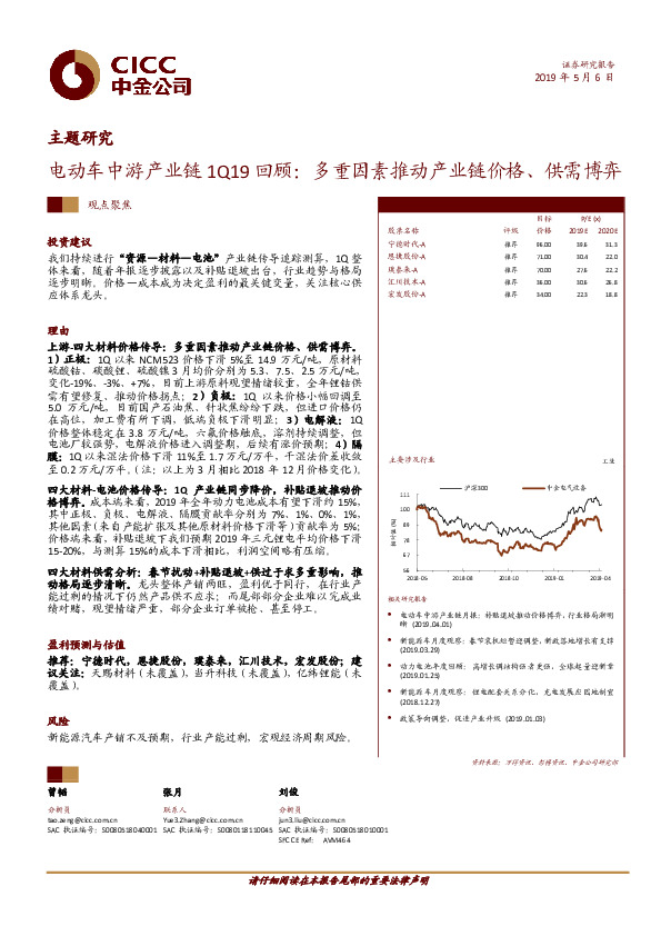 电动车中游产业链1Q19回顾：多重因素推动产业链价格、供需博弈