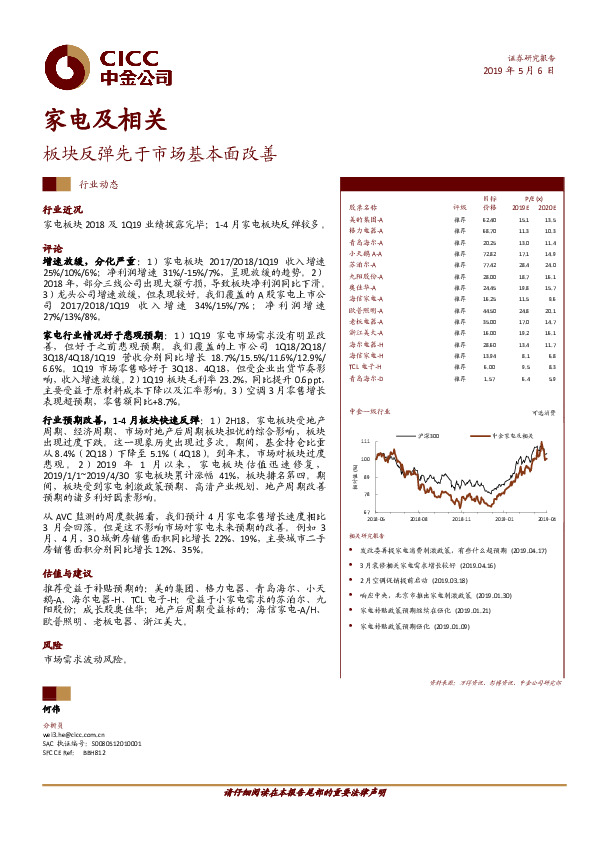 家电及相关：板块反弹先于市场基本面改善