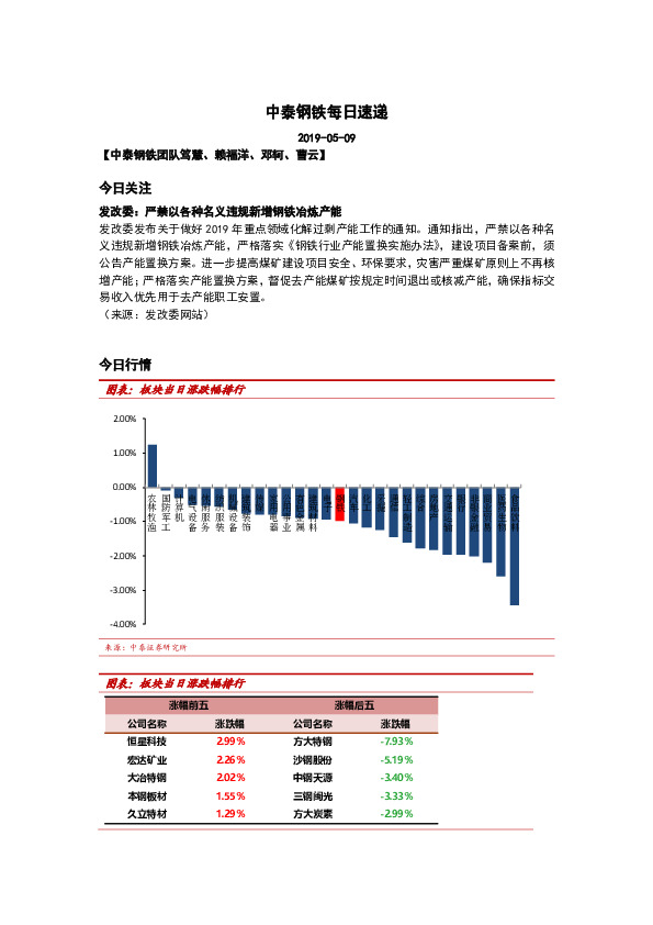 中泰钢铁每日速递