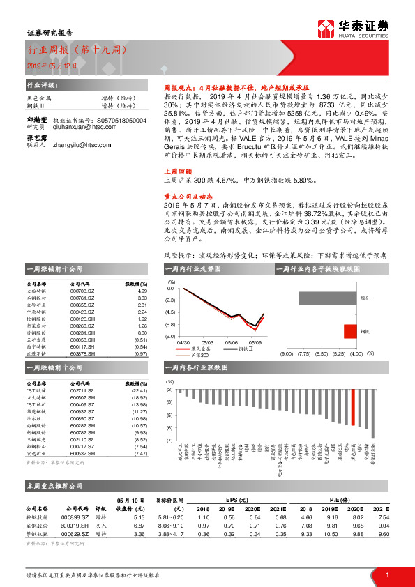 黑色金属行业周报（第十九周）