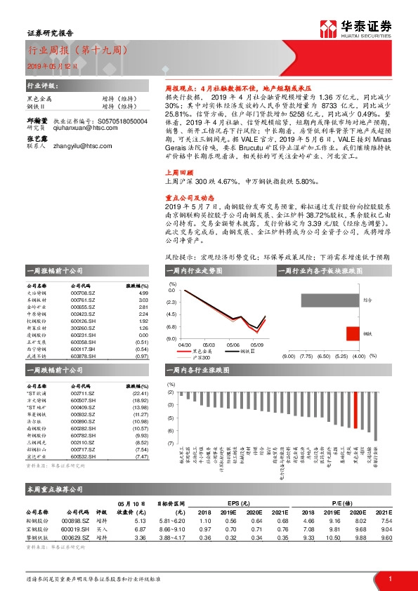 黑色金属行业周报（第十九周）