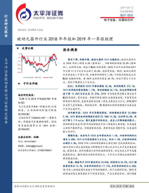 被动元器件行业2018年年报和2019年一季报梳理
