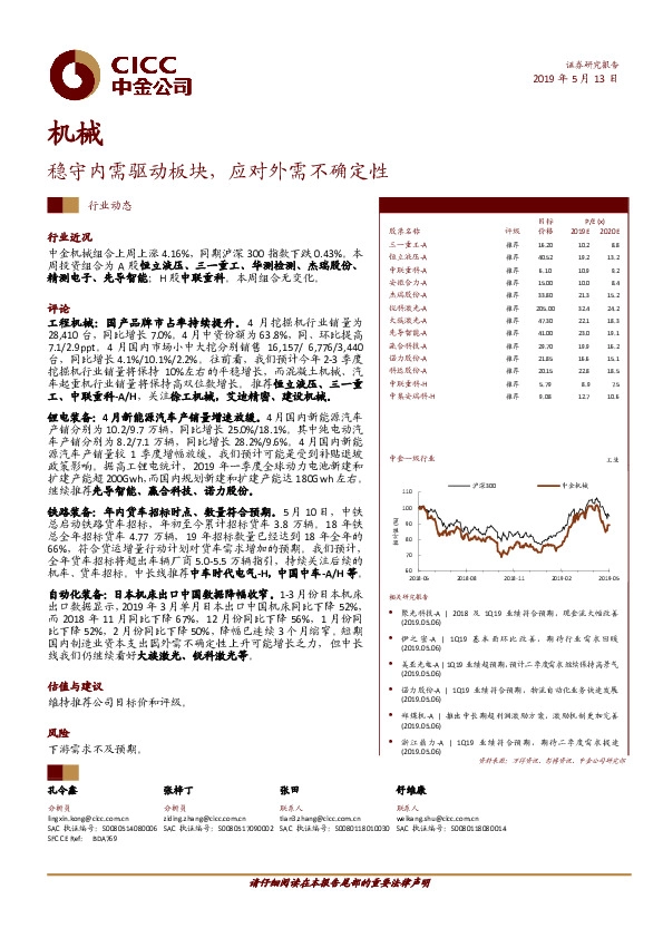 机械行业动态：稳守内需驱动板块，应对外需不确定性