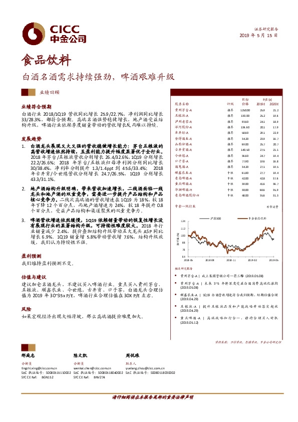 食品饮料业绩回顾：白酒名酒需求持续强劲，啤酒艰难升级