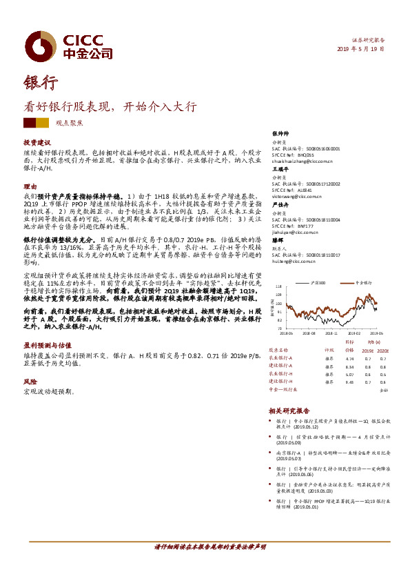 银行：看好银行股表现，开始介入大行