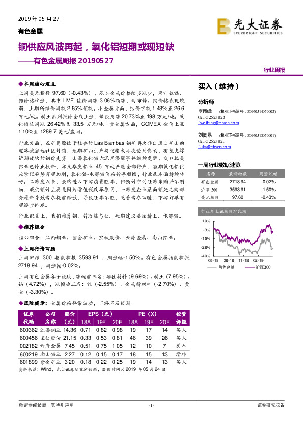 有色金属周报：铜供应风波再起，氧化铝短期或现短缺