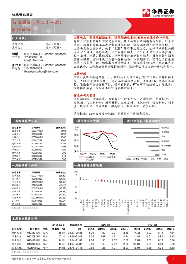 石油化工行业周报（第二十一周）