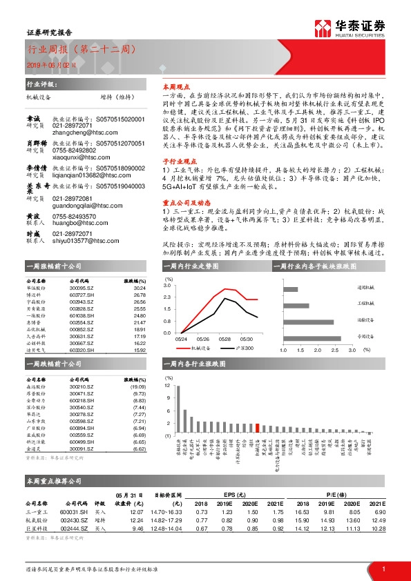 机械设备行业周报（第二十二周）
