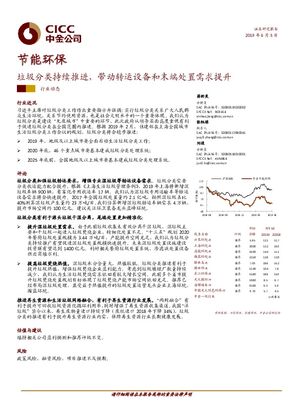 节能环保：垃圾分类持续推进，带动转运设备和末端处置需求提升