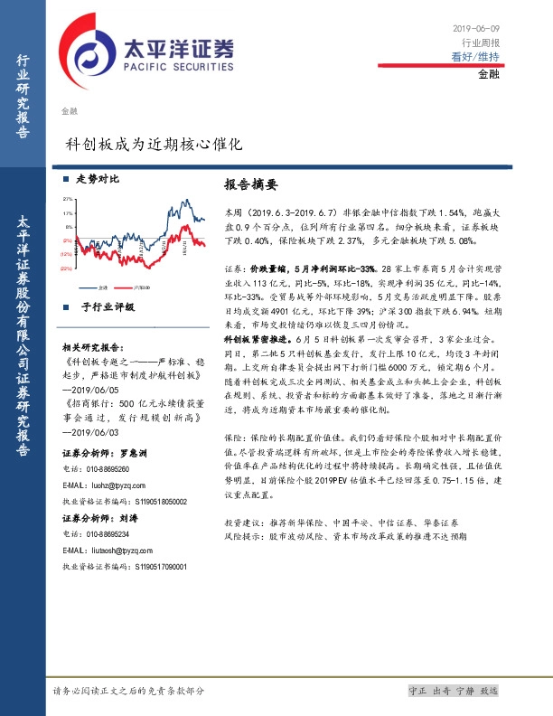 金融行业周报：科创板成为近期核心催化
