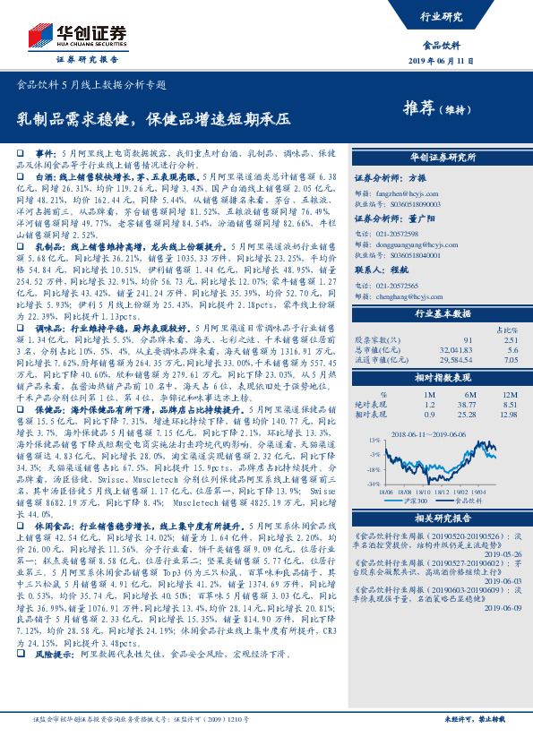 食品饮料5月线上数据分析专题：乳制品需求稳健，保健品增速短期承压