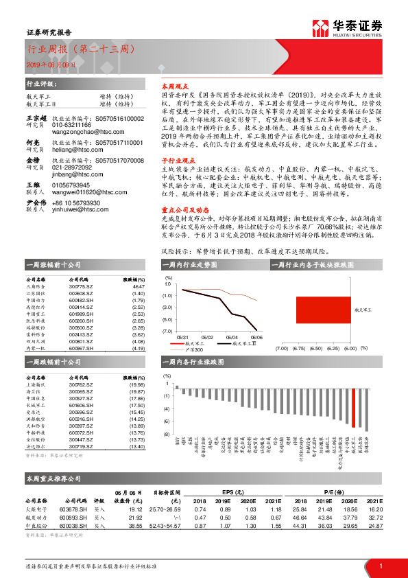 航天军工行业周报（第二十三周）
