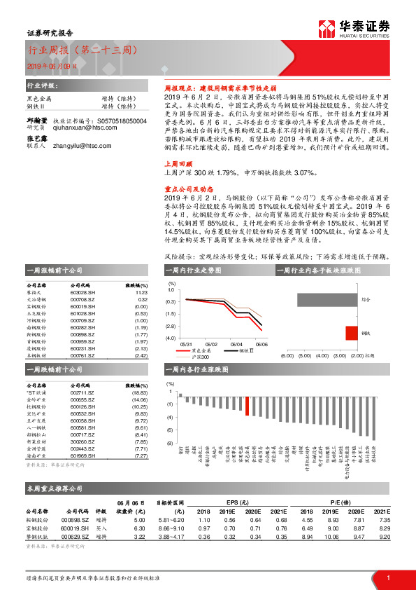 黑色金属行业周报（第二十三周）