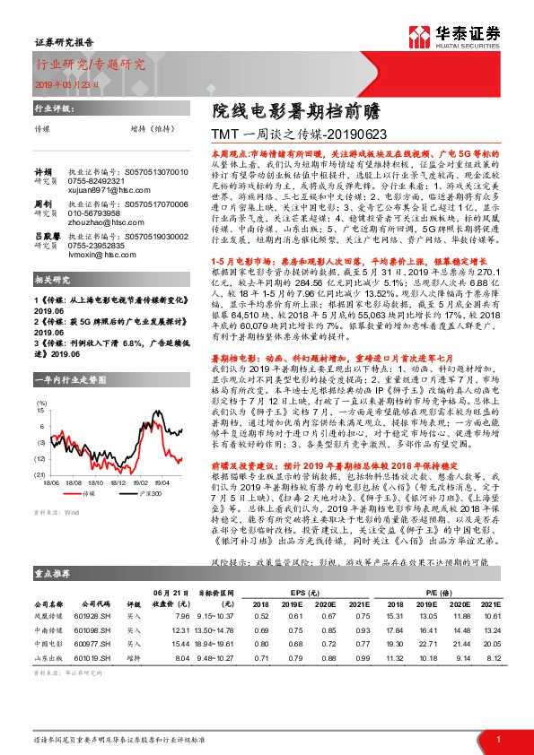 TMT一周谈之传媒：院线电影暑期档前瞻