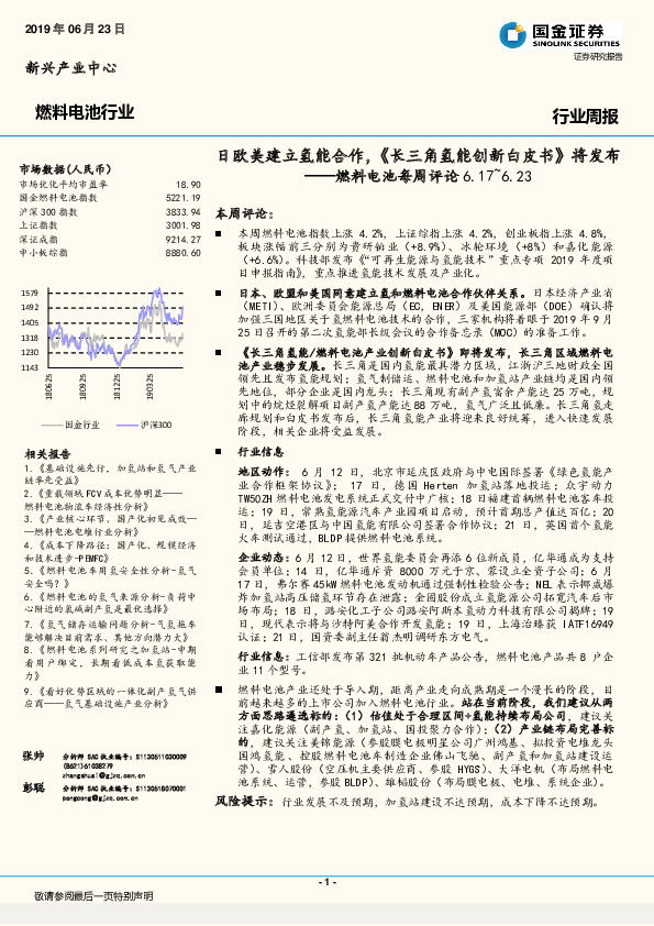 燃料电池每周评论：日欧美建立氢能合作，《长三角氢能创新白皮书》将发布