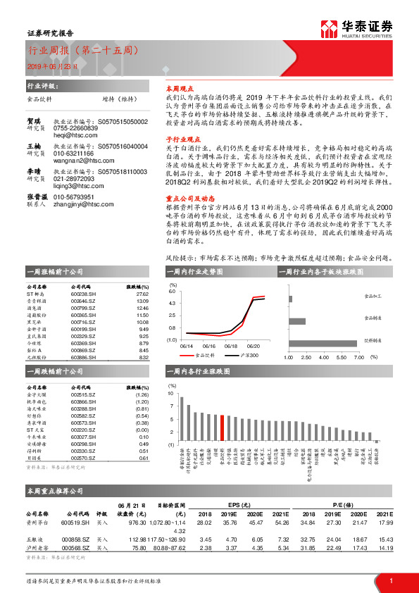食品饮料行业周报（第二十五周）