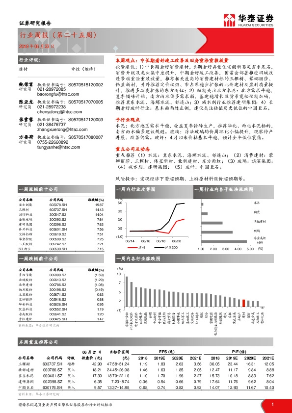 建材行业周报（第二十五周）