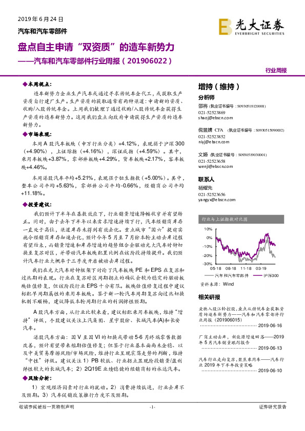 汽车和汽车零部件行业周报：盘点自主申请“双资质”的造车新势力
