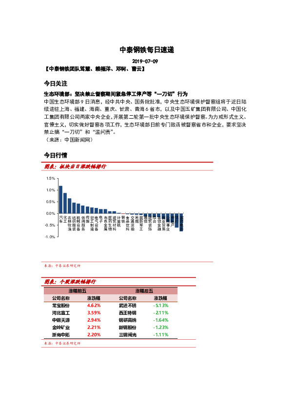 中泰钢铁每日速递