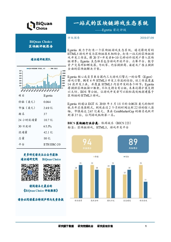 区块链评级报告：Egretia首次评级-一站式的区块链游戏生态系统