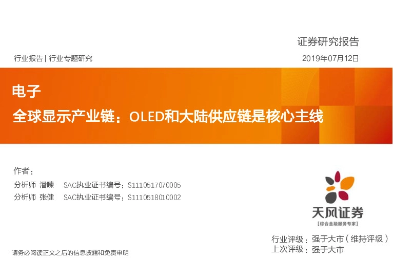 电子行业专题研究：全球显示产业链：OLED和大陆供应链是核心主线