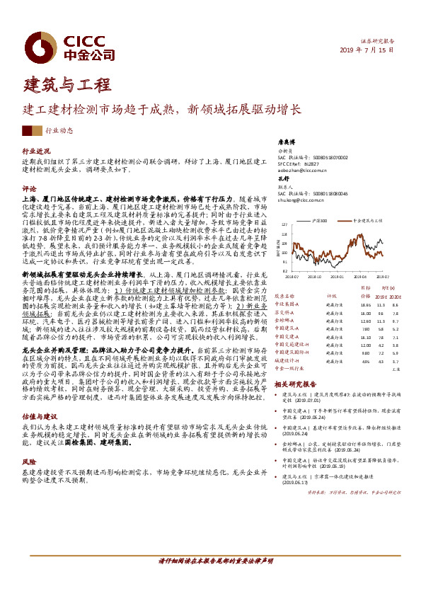 建筑与工程行业动态：建工建材检测市场趋于成熟，新领域拓展驱动增长