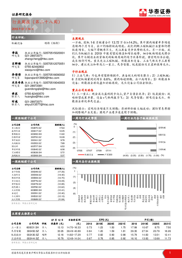 机械设备行业周报（第二十八周）