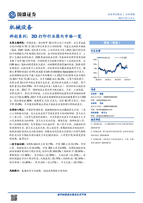 机械设备科创系列：3D打印行业国内市场一览